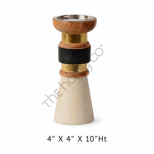 Modern wooden and metal candle holder with brass accents and natural wood grain for contemporary home decor. - 2