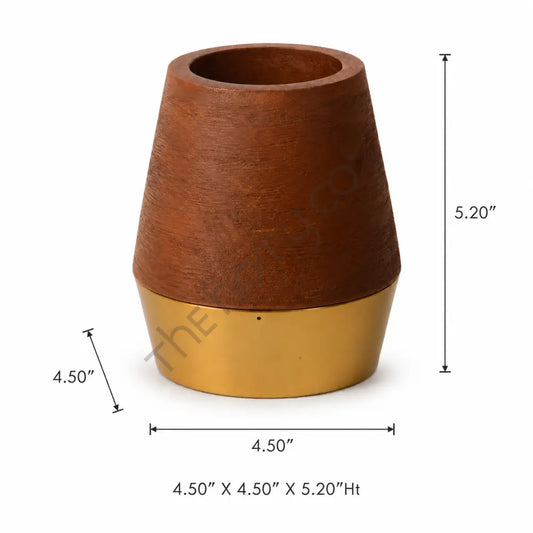 Modern wooden indoor plant pot with a brass base for succulents and home decor. - 2