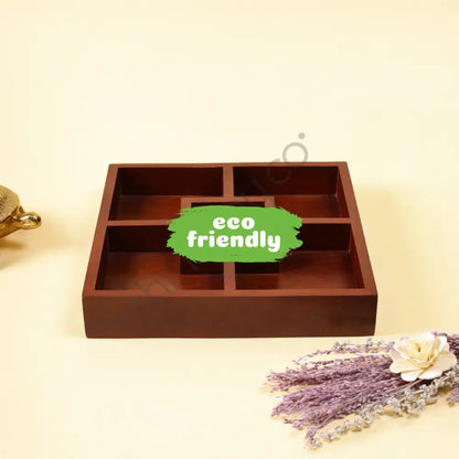 Multi-compartment wooden serving platter and snack tray for appetizers and nuts. - 2