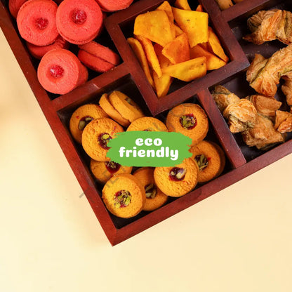 Multi-compartment wooden serving platter and snack tray for appetizers and nuts. - 6
