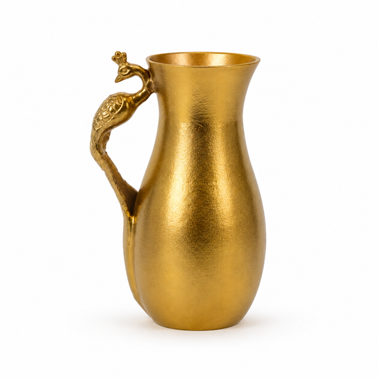Luxury Gold Metal Pitcher Vase with Peacock Handle