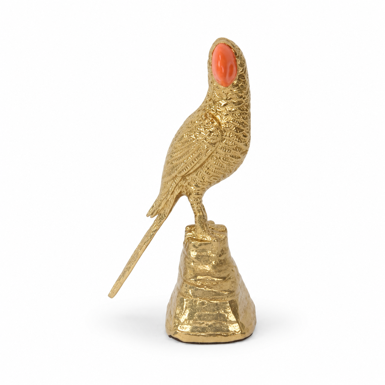 Gold Parrot Figurine with Red Accent