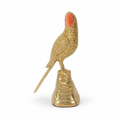 Gold Parrot Figurine with Red Accent