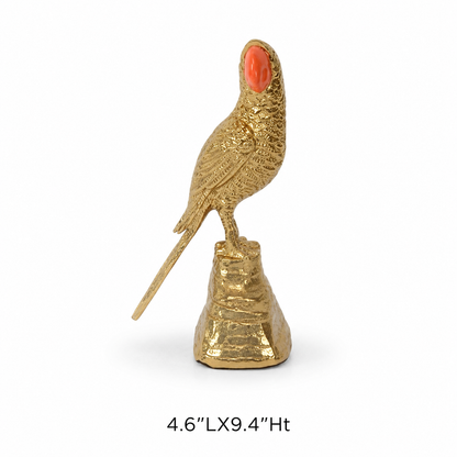 Gold Parrot Figurine with Red Accent