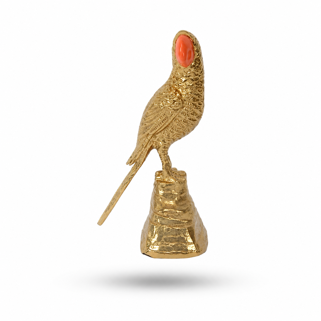 Gold Parrot Figurine with Red Accent
