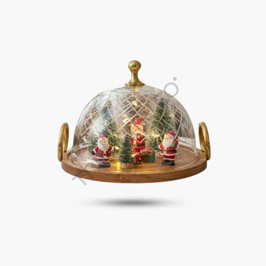 Premium Cake Stand with Glass Dome Cover | Wooden Serving Tray with Handles - Cake Stands