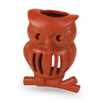 Vibrant red metal owl lantern candle holder with intricate cutwork for festive home decor. - 2
