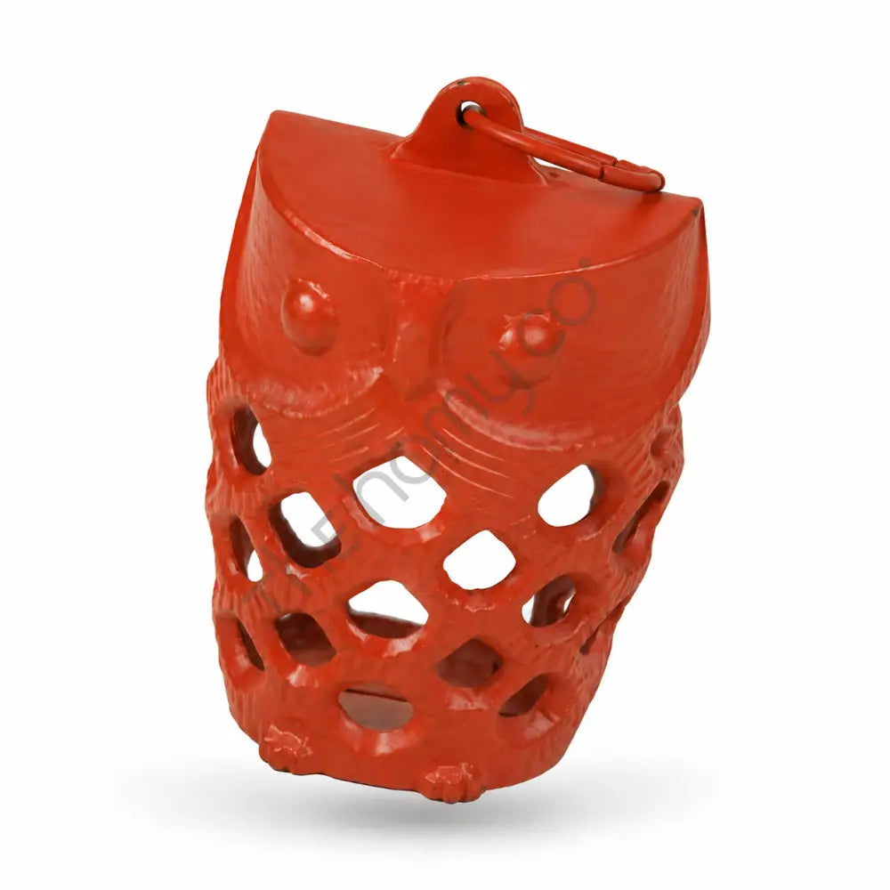 Red owl metal cutwork candle holder lantern with intricate perforated design for festive home decor. - 2