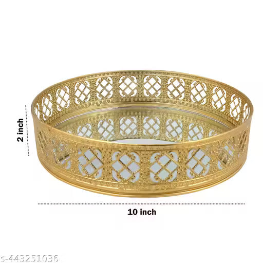 Round Gold Mirror Vanity Tray | Decorative Makeup & Perfume Organizer