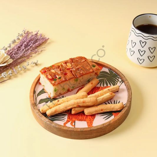 Round Wooden Platter with Jungle Decaling | Decorative Snack & Serving Platter | Handcrafted Wooden Tableware - Platter