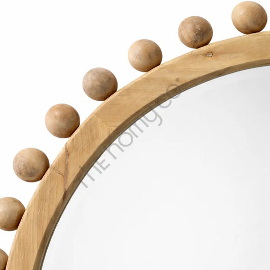 Round Wooden Wall Mirror with Ball Frame | Decorative Wood Wall Mirror for Home Decor - Mirrors
