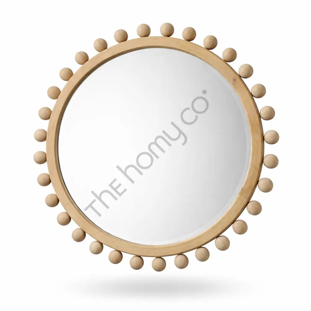 Round Wooden Wall Mirror with Ball Frame | Decorative Wood Wall Mirror for Home Decor - Mirrors
