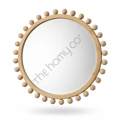 Round Wooden Wall Mirror with Ball Frame | Decorative Wood Wall Mirror for Home Decor - Mirrors