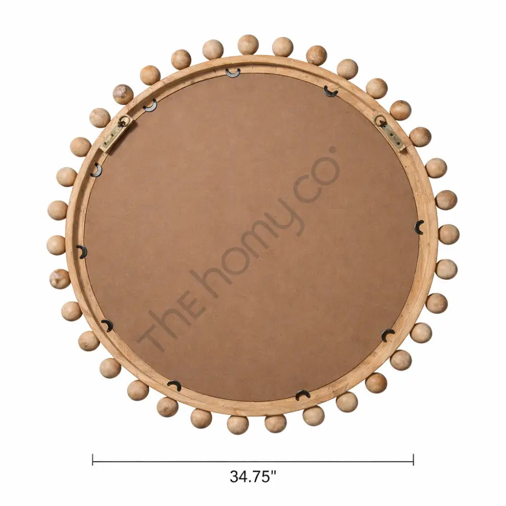 Round Wooden Wall Mirror with Ball Frame | Decorative Wood Wall Mirror for Home Decor - Mirrors
