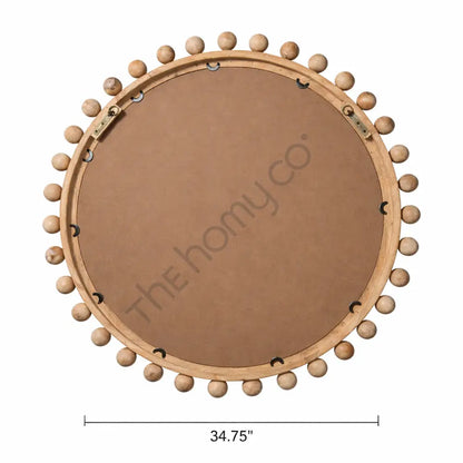 Round Wooden Wall Mirror with Ball Frame | Decorative Wood Wall Mirror for Home Decor - Mirrors