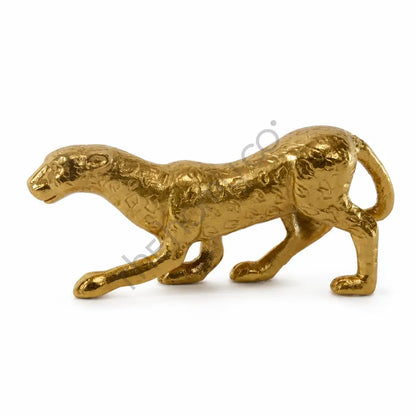 Elegant gold running panther figurine sculpture with a textured metallic finish for modern home and office decor.