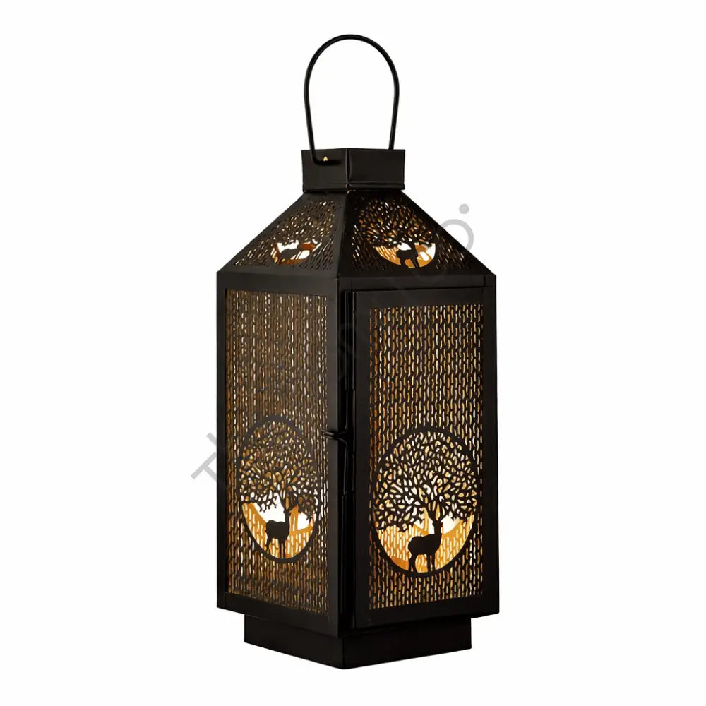 Rustic Deer Cutout Lantern – Metal Candle Holder for Tabletop Home & Garden Decor (12 & 15.5 Inch)