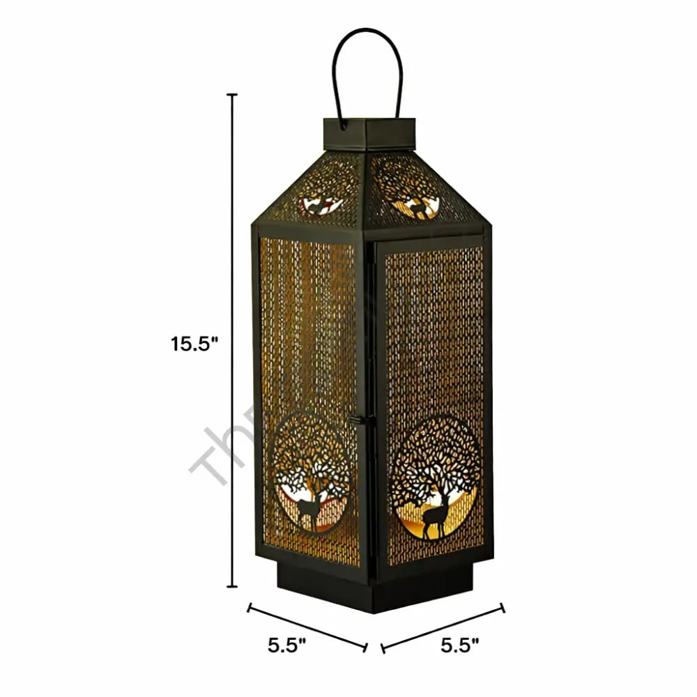 Rustic Deer Cutout Lantern – Metal Candle Holder for Tabletop Home & Garden Decor (12 & 15.5 Inch)