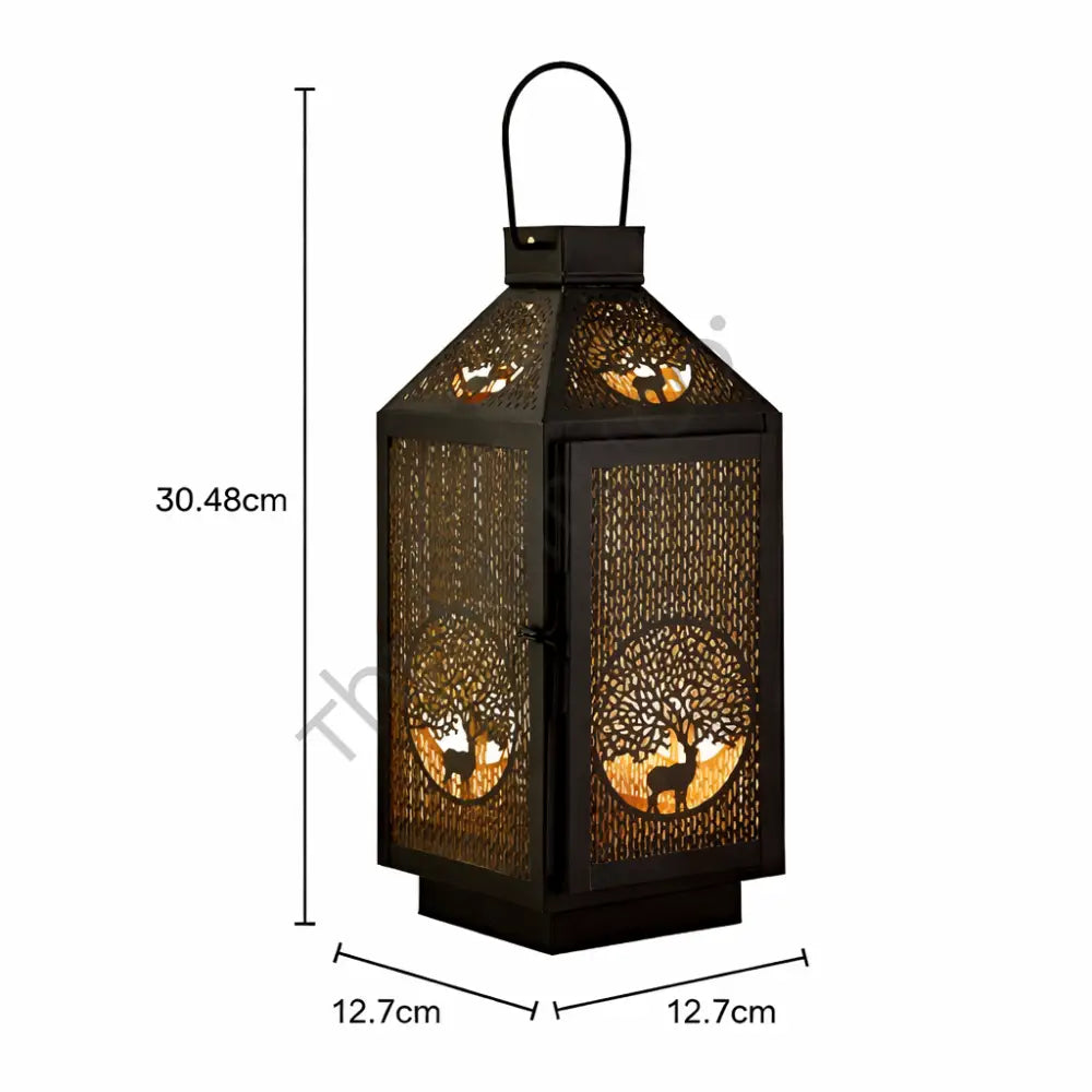 Rustic Deer Cutout Lantern – Metal Candle Holder for Tabletop Home & Garden Decor (12 & 15.5 Inch)