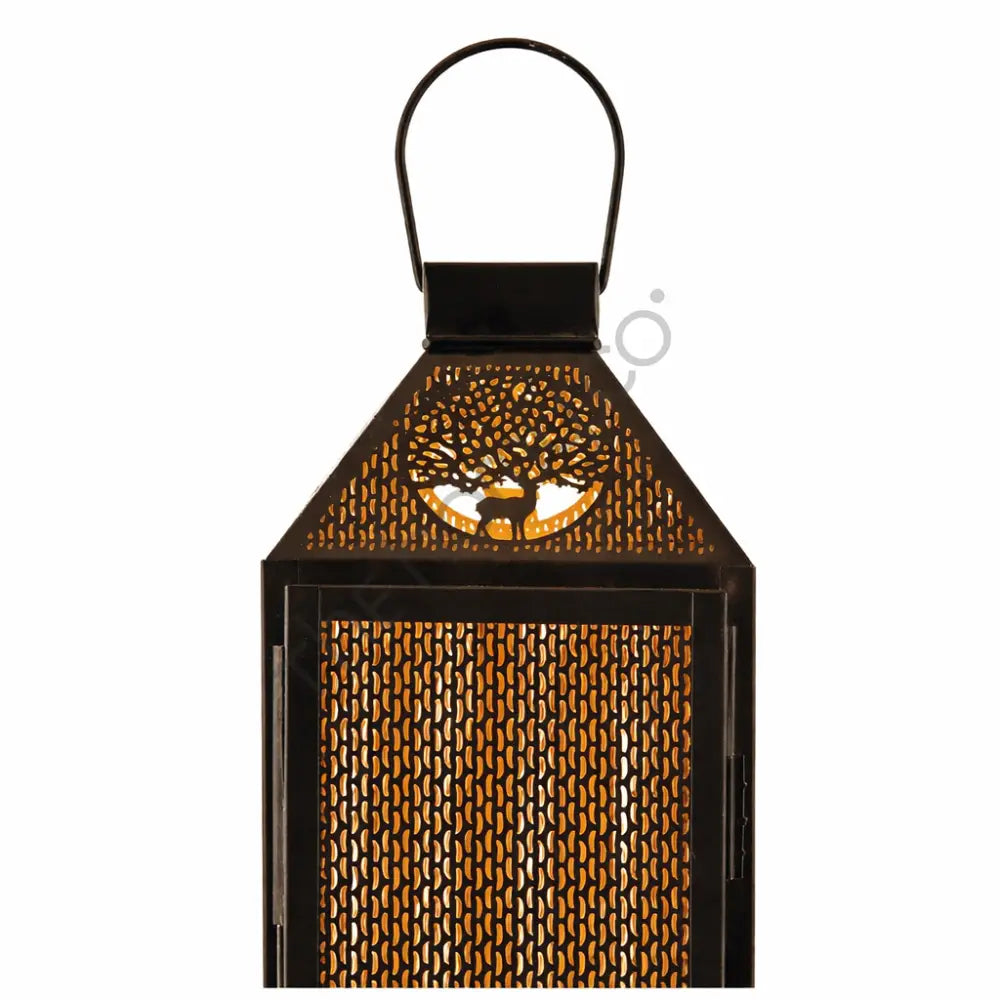 Rustic Deer Cutout Lantern – Metal Candle Holder for Tabletop Home & Garden Decor (12 & 15.5 Inch)
