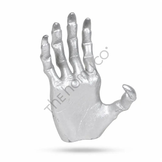 Metallic silver skeleton hand sculpture with detailed bone design for spooky Halloween and gothic home decor. - 2