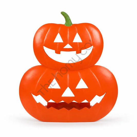 Stacked orange jack-o-lantern pumpkin decoration for Halloween home decor.