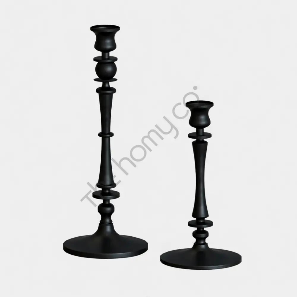 Traditional Black Candle Holder Set | Metal Taper Candle Stand for Dining Table Decor - Candle Holders