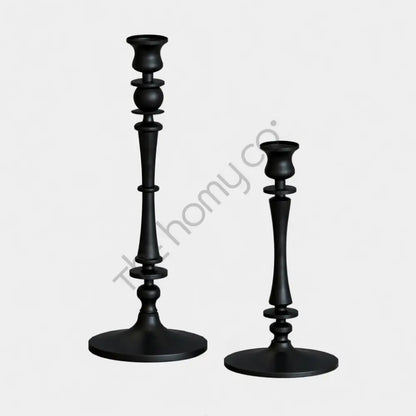 Traditional Black Candle Holder Set | Metal Taper Candle Stand for Dining Table Decor - Candle Holders