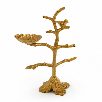 Gold Tree Jewelry Holder with Bird & Tray