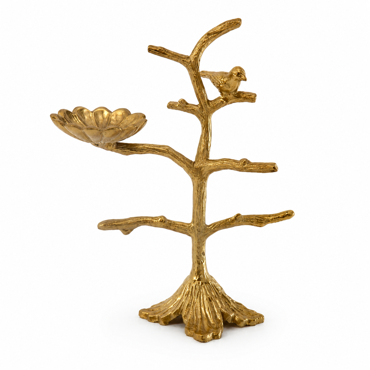 Gold Tree Jewelry Holder with Bird & Tray