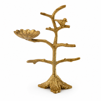 Gold Tree Jewelry Holder with Bird & Tray