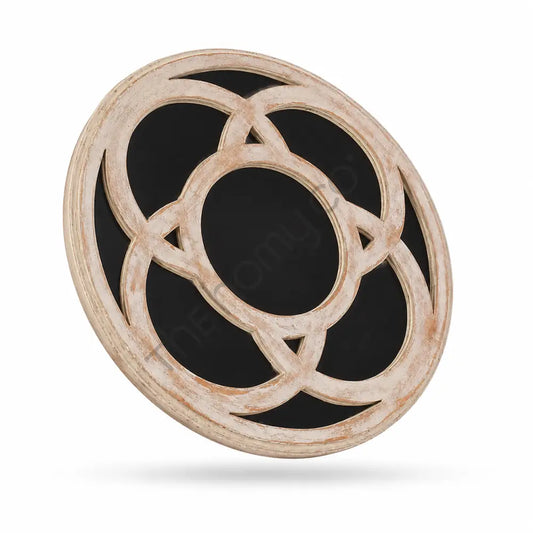 Vintage distressed geometric wooden round wall art panel with a rustic finish for home decor. - 2
