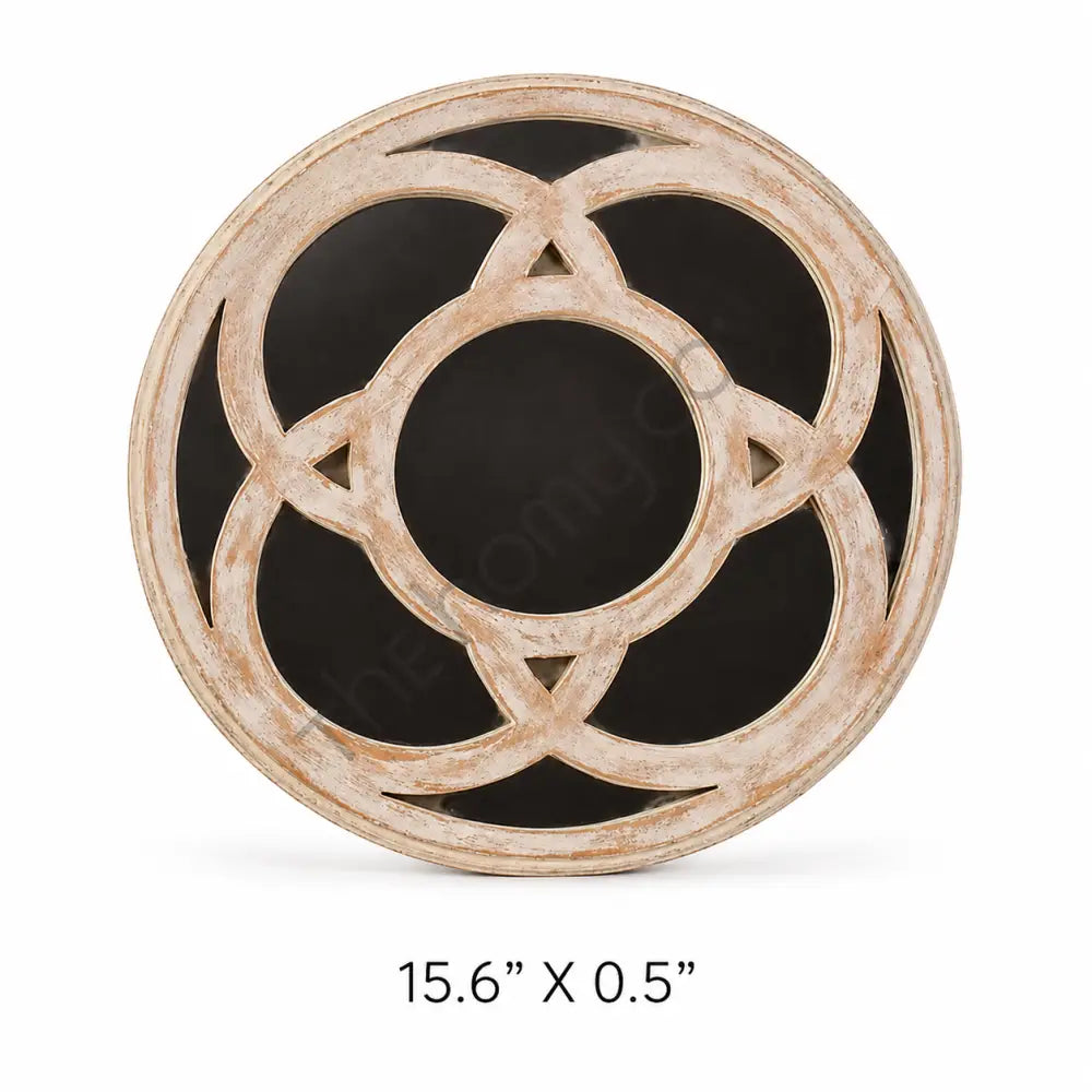 Vintage distressed geometric wooden round wall art panel with a rustic finish for home decor. - 3
