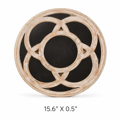 Vintage distressed geometric wooden round wall art panel with a rustic finish for home decor. - 3