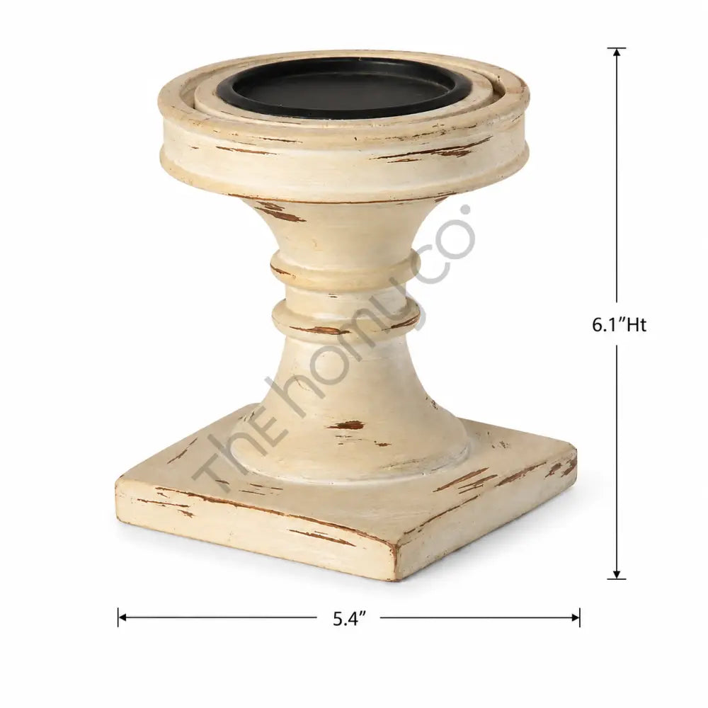 Vintage farmhouse distressed wood pillar candle holder stand for rustic home decor. - 2