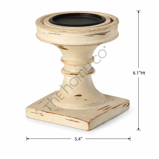 Vintage farmhouse distressed wood pillar candle holder stand for rustic home decor. - 2