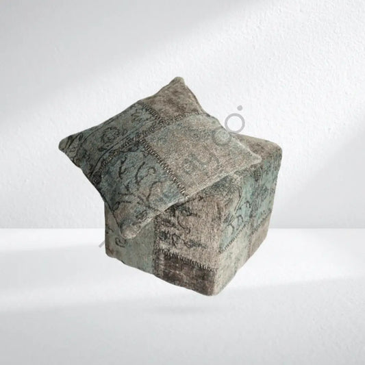 Vintage Pattern Fabric | Square Ottoman Seat & Cushions - Poufs