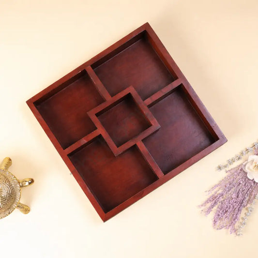 Wooden Compartment Platter | Decorative Wooden Serving Tray - Wooden Storage