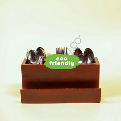 Handcrafted wooden cutlery holder and kitchen utensil organizer with multiple compartments for spoon and fork storage. - 4