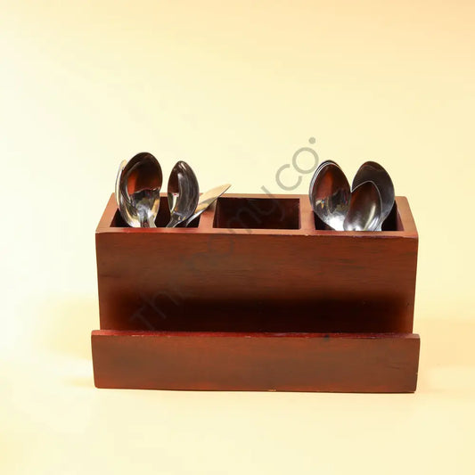 Wooden Cutlery Holder with Compartments | Kitchen Utensil Organizer | Wooden Spoon & Fork Storage Stand - Wooden Storage