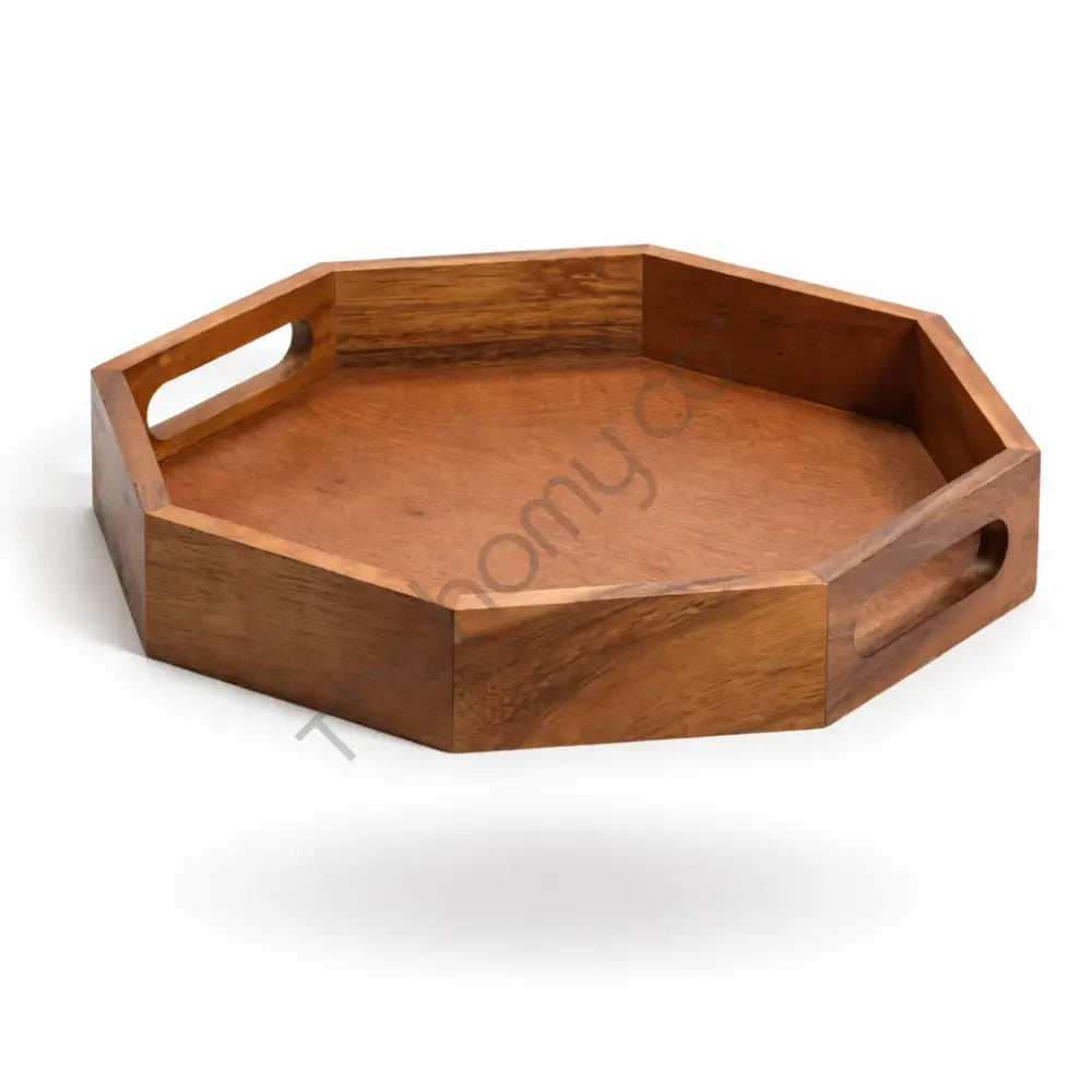 Wooden Hexagon Serving Tray with Handles | Wooden Serving Tray - Wooden Tray