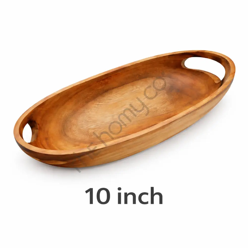 Wooden Oval Serving Tray with Handles | Handcrafted Wooden Platter for Snacks - Wooden Tray