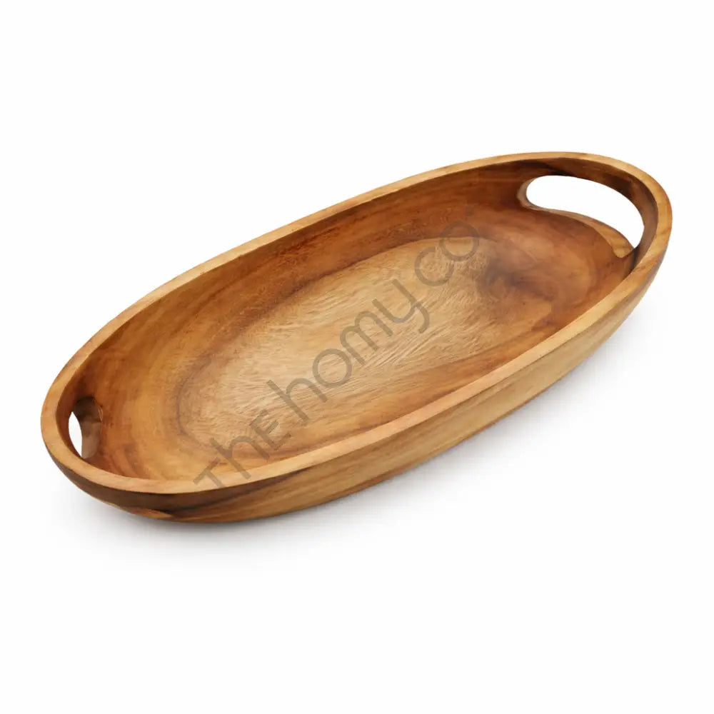 Wooden Oval Serving Tray with Handles | Handcrafted Wooden Platter for Snacks - Wooden Tray