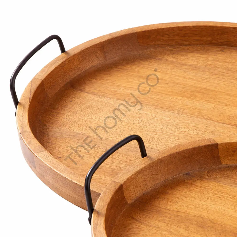 Wooden Serving Tray Set | Serving Platters with Handles - Wooden Tray