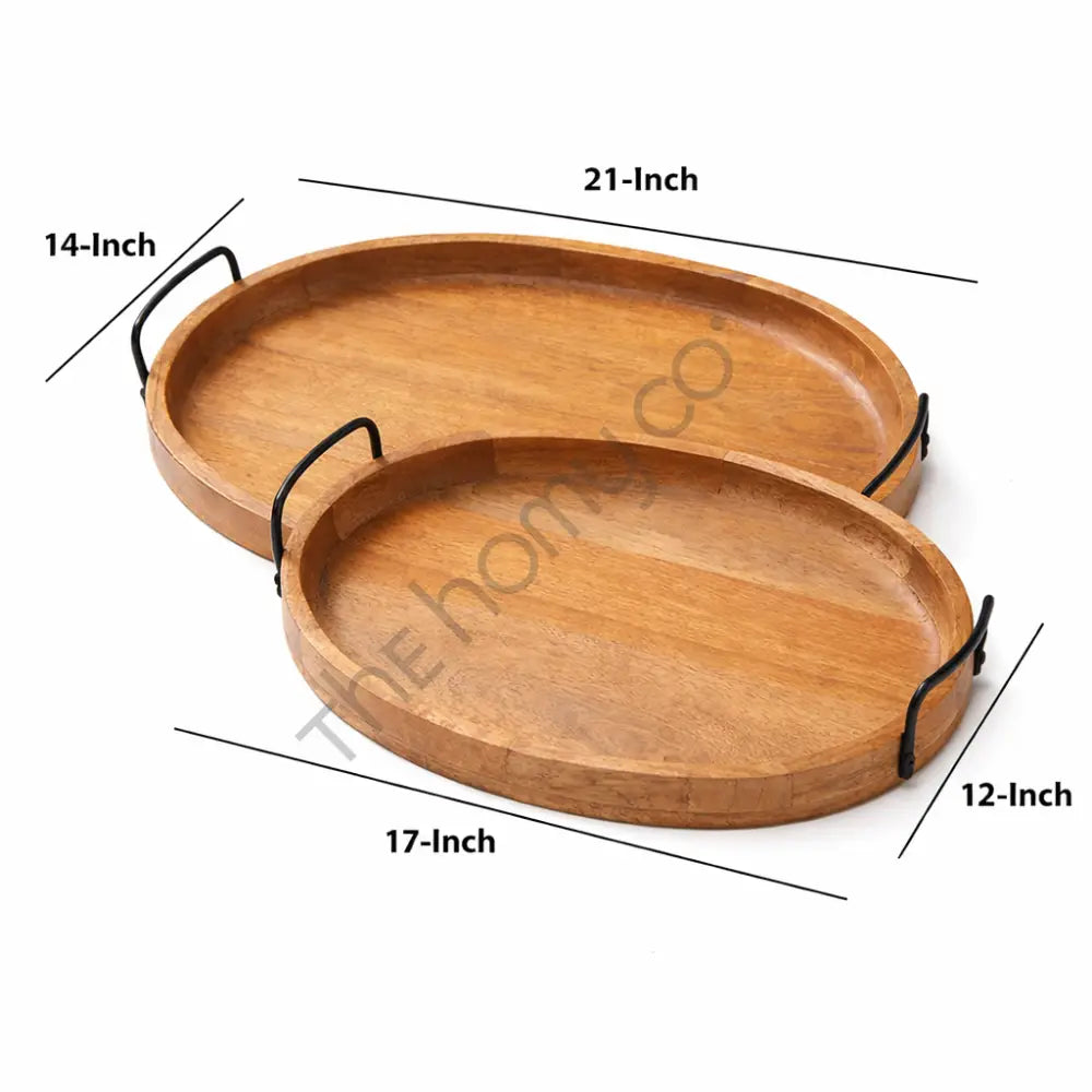 Wooden Serving Tray Set | Serving Platters with Handles - Wooden Tray