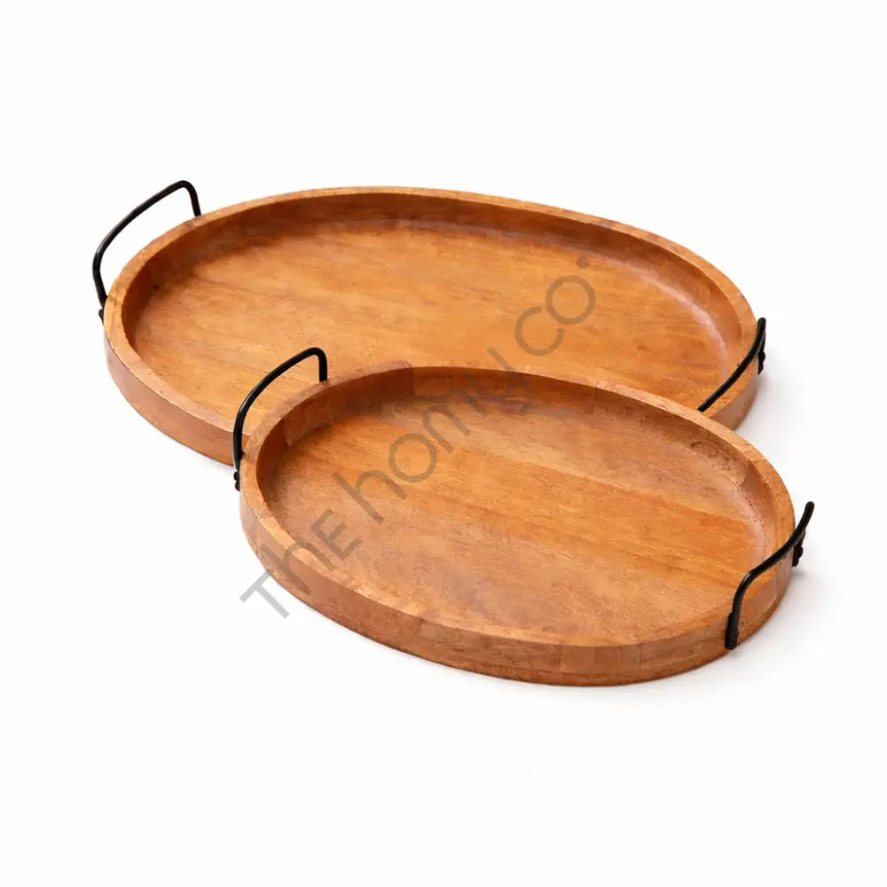 Wooden Serving Tray Set | Serving Platters with Handles - Wooden Tray
