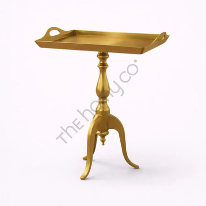 Black wooden tray top side table with built-in handles and raised edges for home decor. - 2